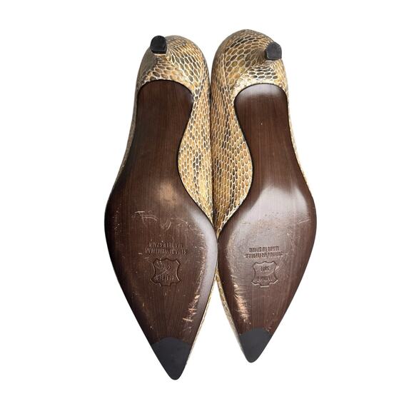 Stuart Weitzman Snakeskin Kitten Heel Sz 10 Tan Gray Leather Pointed Toe Luxury - Picture 13 of 13